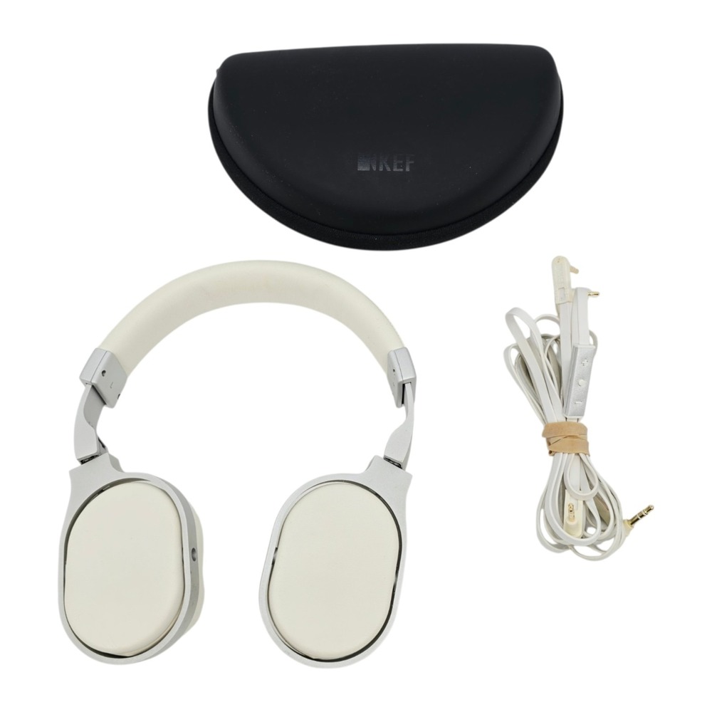KEF M500 White 3.5mm Jack Hi-Fi Over-Ear Wired Foldable Headphones W/ Hard Case